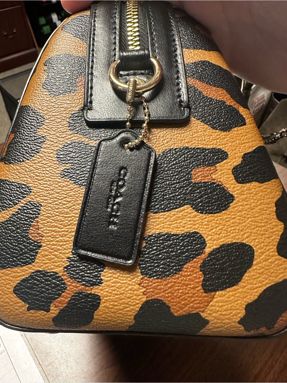 Coach Leopard Print Mini Satchel with Card Case - Tan/Black - Picture 9 of 9